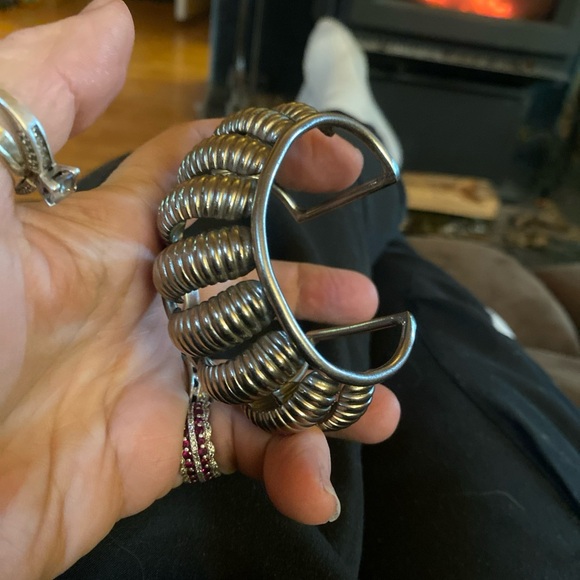 Gold Ribbed Cuff Bracelet - Picture 2 of 6